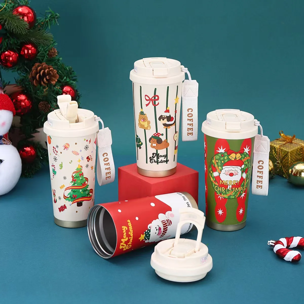 Weihnachtsgeschenk für Paare, Thermoskanne aus Edelstahl 316, niedlicher isolierter Kaffeebecher, Kaffeetasse, großes Fassungsvermögen, Reisebecher für Sie