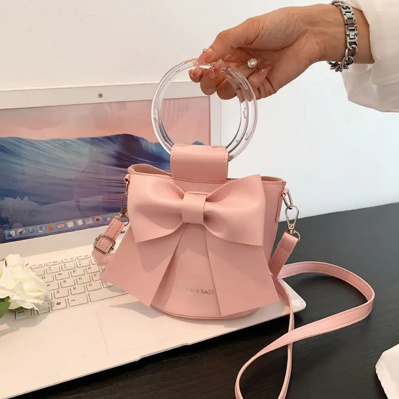 Lovely and Sweet Bowknot Bags for Women 2023 Summer New Fashion All-match Crossbody Bags Bucket Elegant Handbags