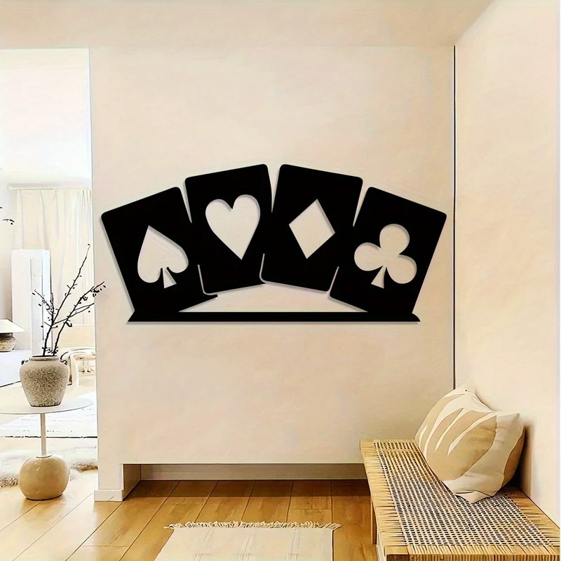 Modern Black Iron Poker Metal Wall Art - Spade & Card Suits Sculpture, Minimalist Game Room Decor for Man Cave
