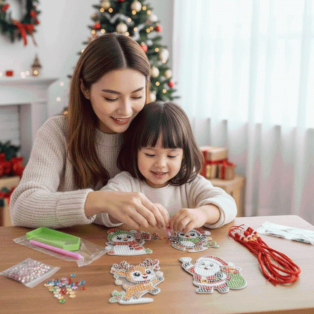 Acrylic Base Rhinestone Painting Pendant Creative Pattern Bright Color Christmas Snowman Ornament Shiny Complete Accessories