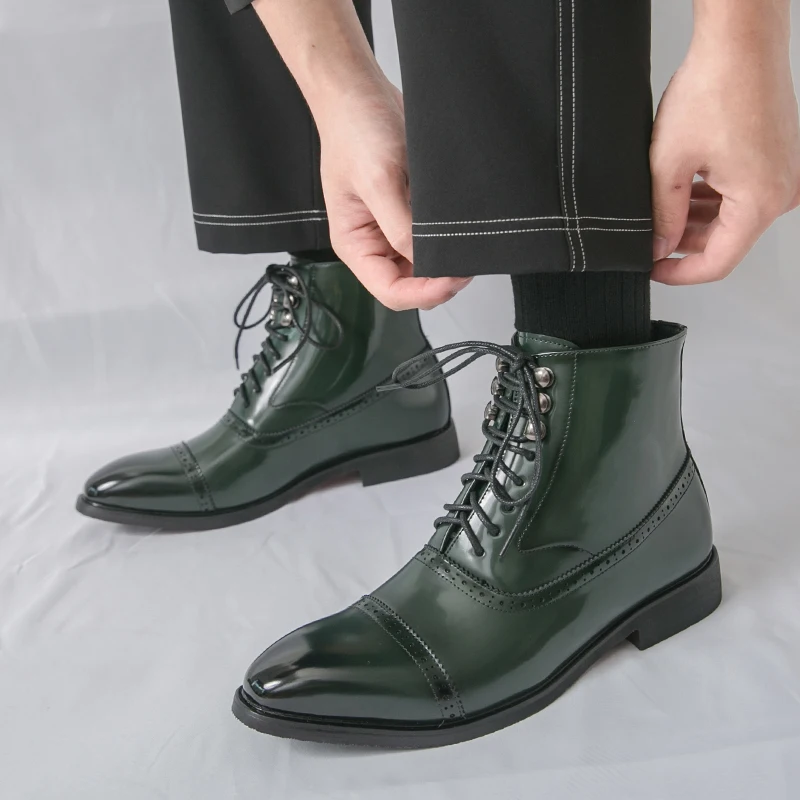 Red-soled Men Business Chelsea Boots Men High-top Lace-up Comfortable Warm Versatile Fashionable Brand Boots Training Boots Men