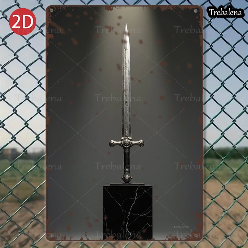 

1PC 2D Flat 8*12inch Metal Sign Vintage Sword Art Rustic Style Wall Decor
