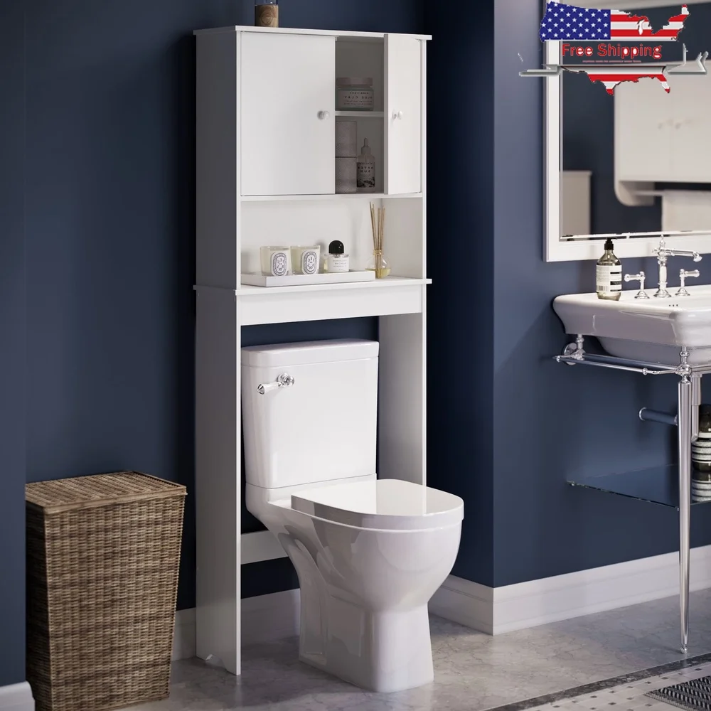 

Over The Toilet Storage Cabinet Bathroom Spacesaver Wall Shelf Medicine Cabinet Adjustable Shelves Concealed Storage Modern