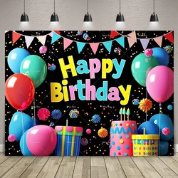 Glow Happy Birthday Cake Background Neon Glow Splash Graffiti Photography Backdrop Wall On Brick Wall Decorated In Dark Party