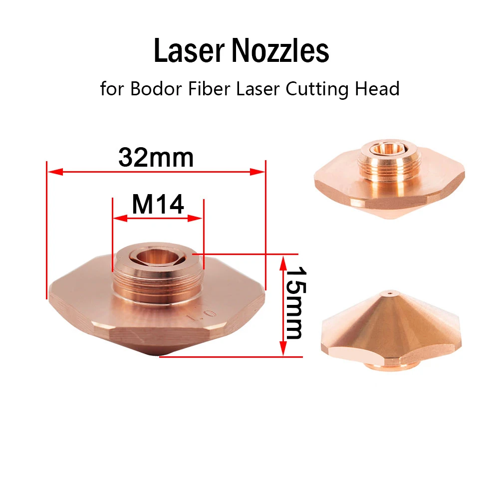 Fiber Laser Nozzles Single/Double Layer Dia.32 M14 Hexagon 1.0-4.0mm For Bodor Fiber Laser Cutting Head