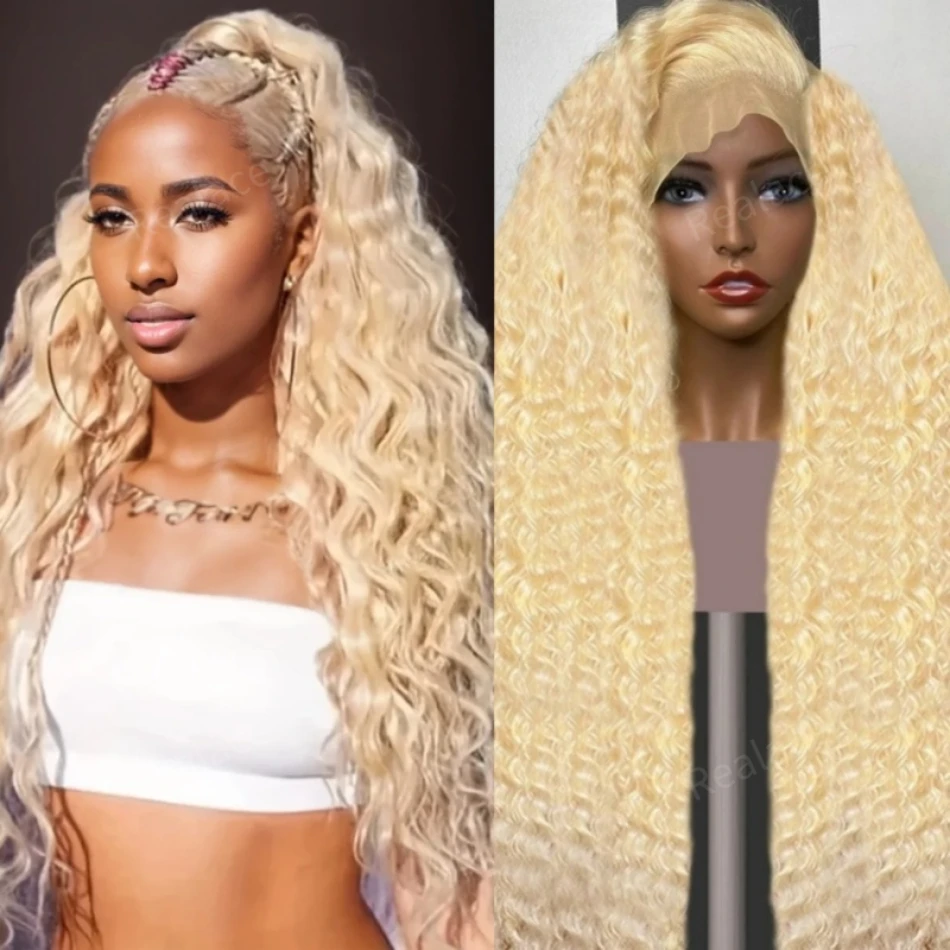 Perruque Brésilienne 613 Naturelle, Cheveux Bouclés, Blond Miel, 13x6, 30 Pouces, pour Femme