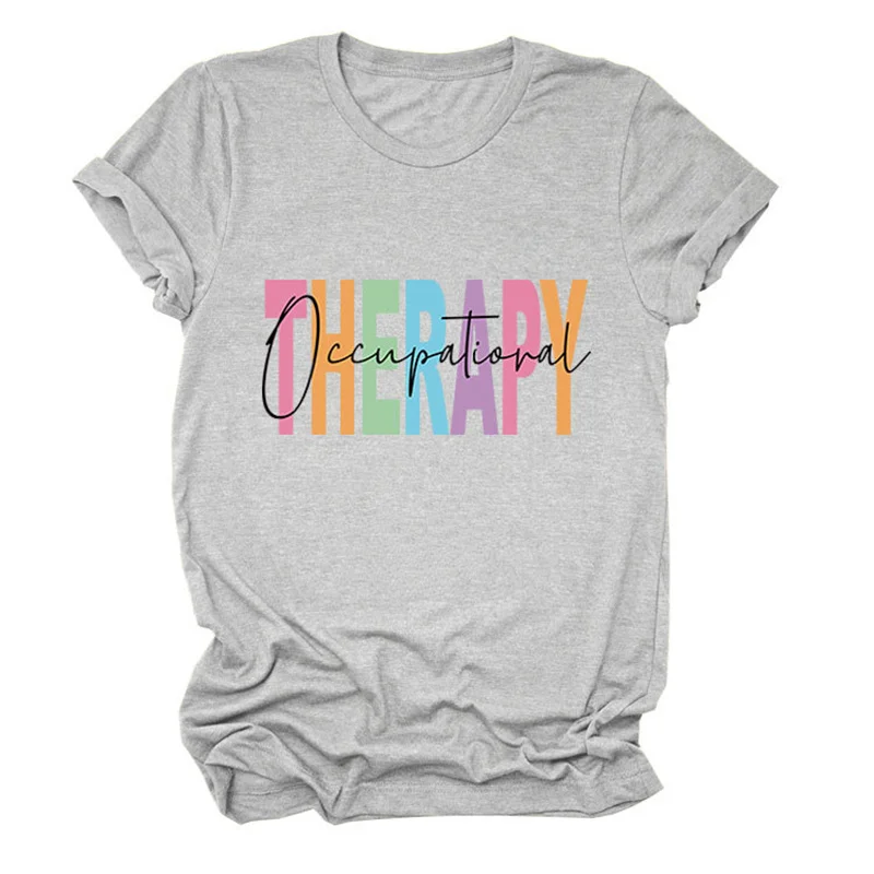 New summer fashion cotton women's casual comfortable short sleeve T-shirt THERAPY print comfortable vintage round neck top