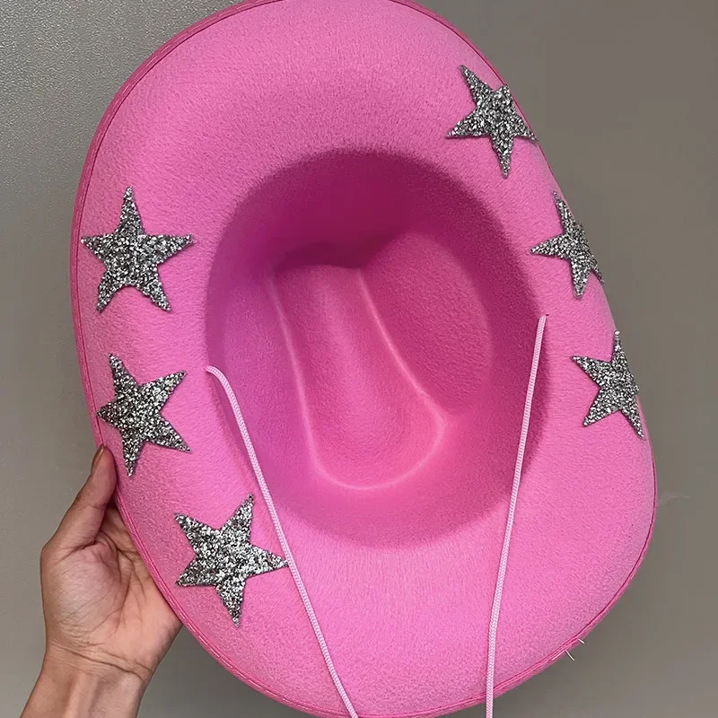 American Ladies Pentagram Cowboy Hat Diamond Rhinestone Star White Bridal Party Visor Fashion Hat Cosplay Party Play Dress Up