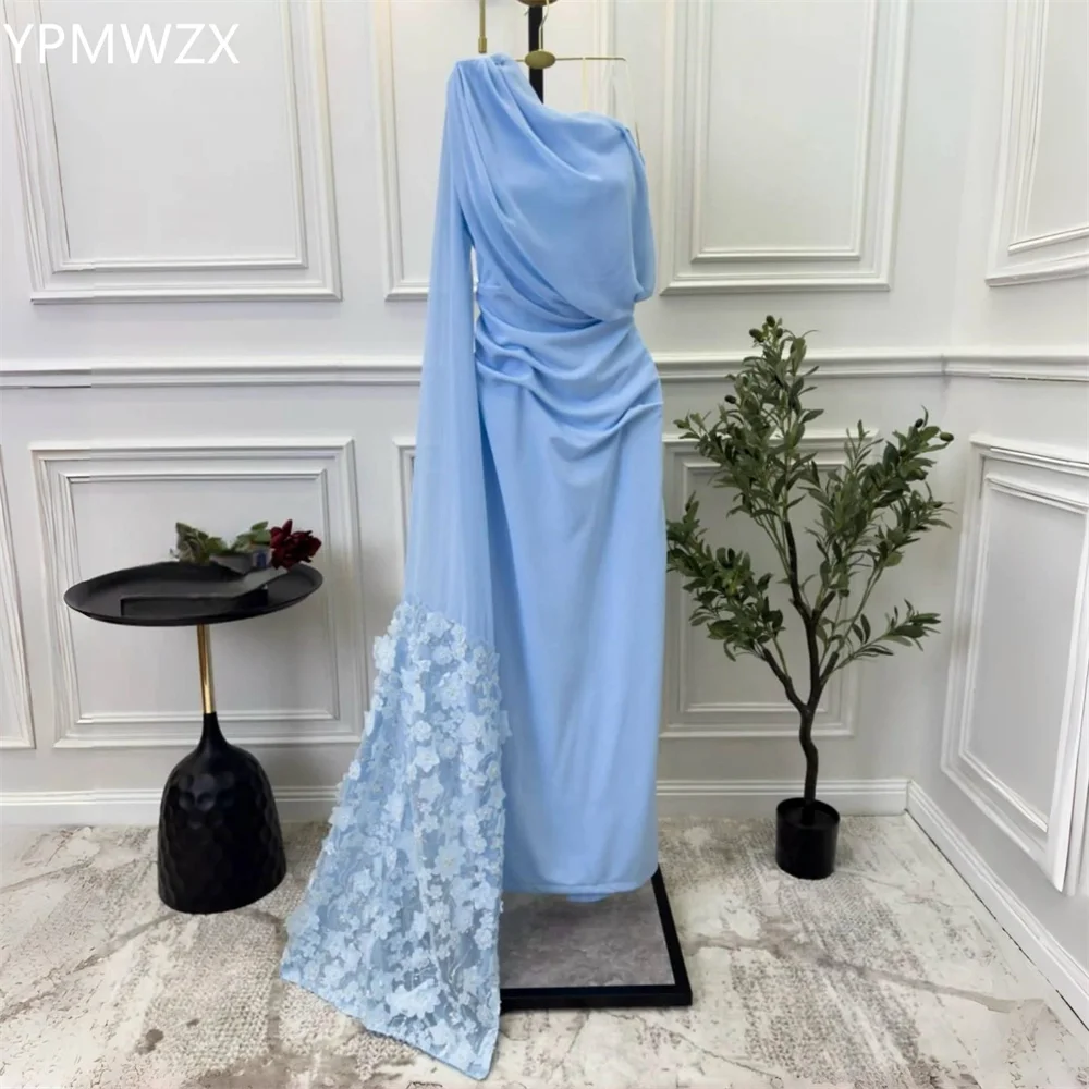 Customized Formal Dress Women Party Occasion Prom Gown YPMWZX One-shoulder A-line Floor Length Skirts Ruffle Applique 3D Flower