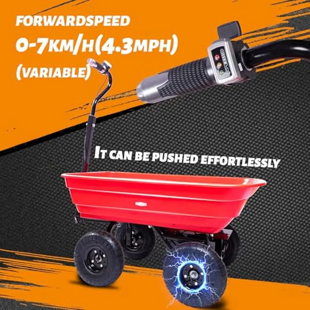 Electric Wheelbarrow Utility Cart 24V 180W Brushless Motor System 264lbs Load Capacity Variable Speed Control All-Terrain Tires