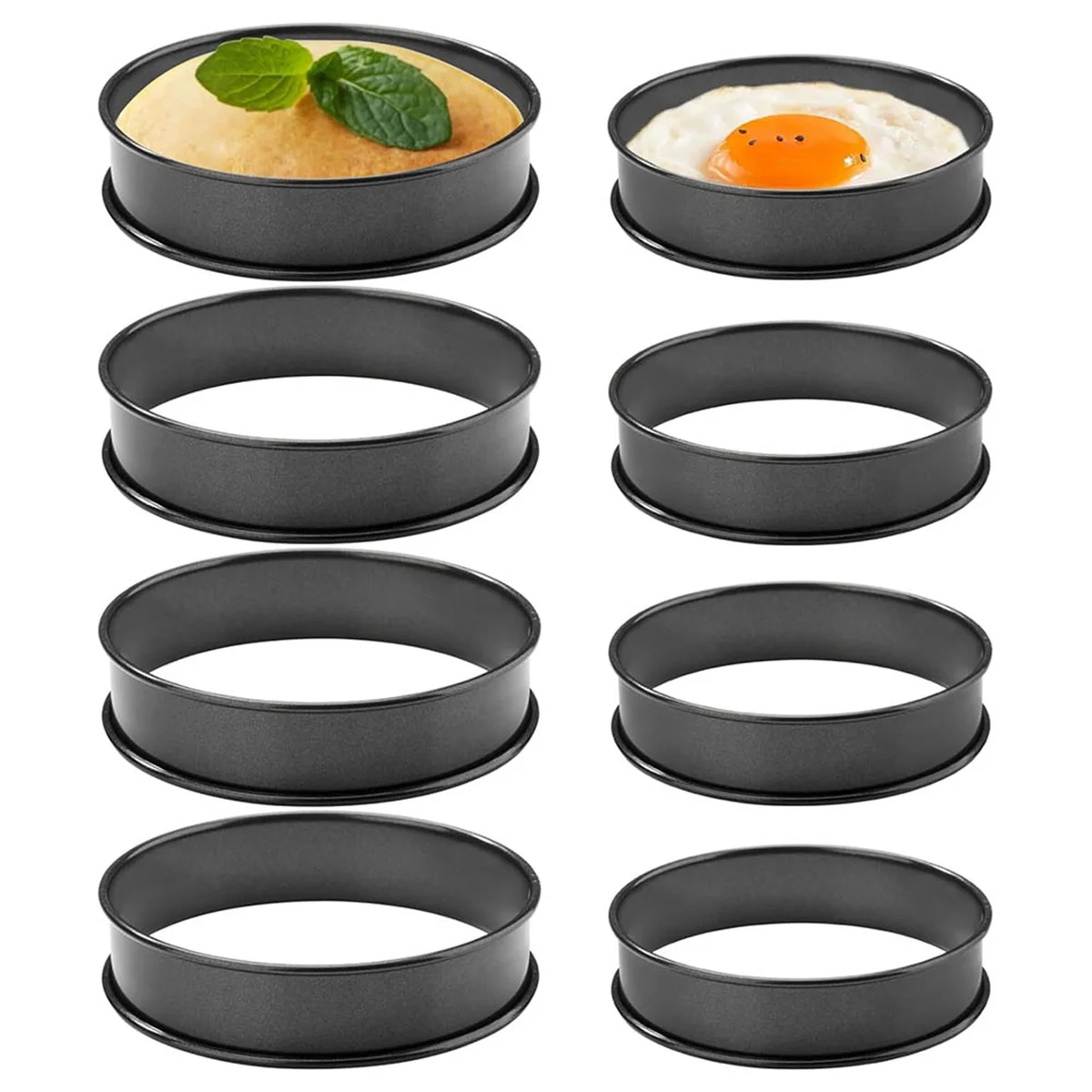 8 Pack Crumpet Rings NONSTICK English Muffin Rings - Stainless Steel Double Rolled Tart Rings for Muffins, Pancakes