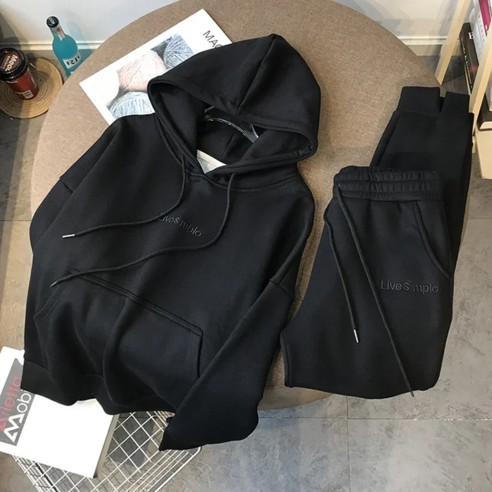 Survêtement à capuche avec poches pour femme, sweats à capuche d\'hiver, pantalon imbibé de proximité, tenues de sport, PVD, Wstring, automne,