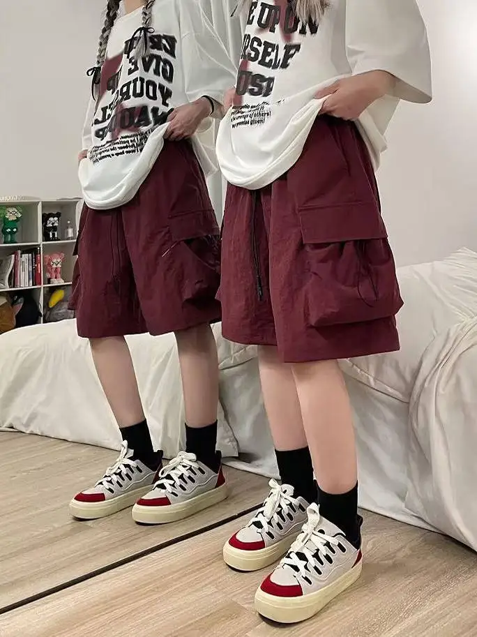 

American Retro Workwear ort Pants Women Summer Thin Loose Small Size Casual Straight Leg Wide Leg Five Parts Pants