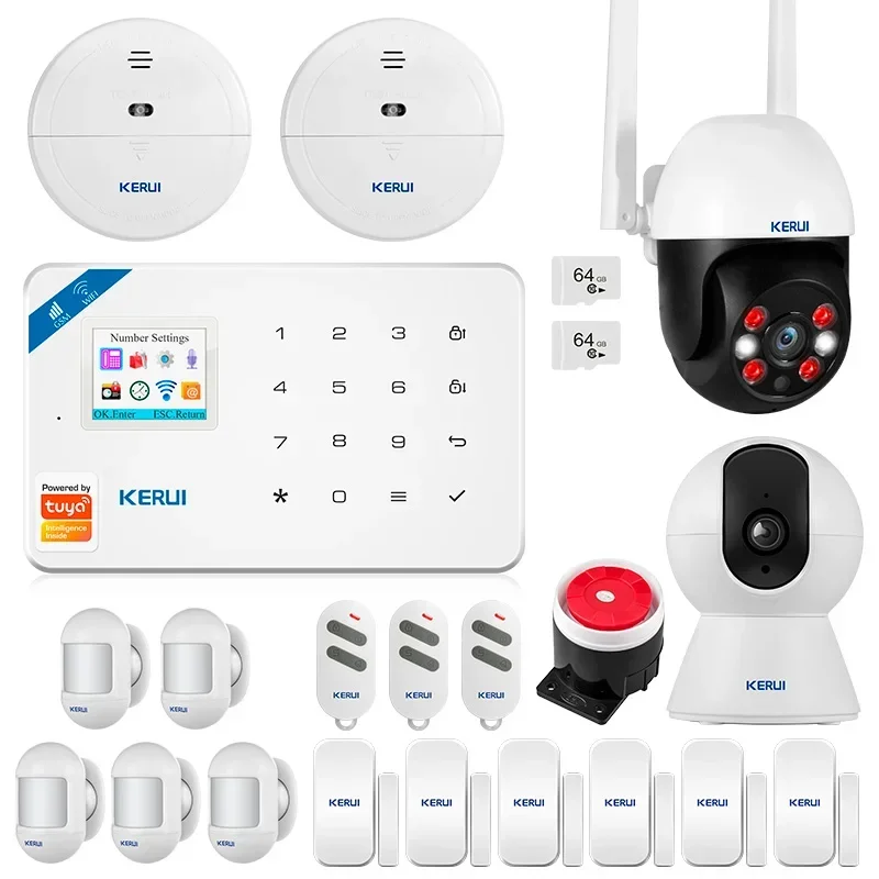 KERUI W181 Tuya Smart APP نظام إنذار لاسلكي للمنزل WIFI GSM أمن المنزل إنذار ضد السرقة نظام كاميرا داخلي خارجي