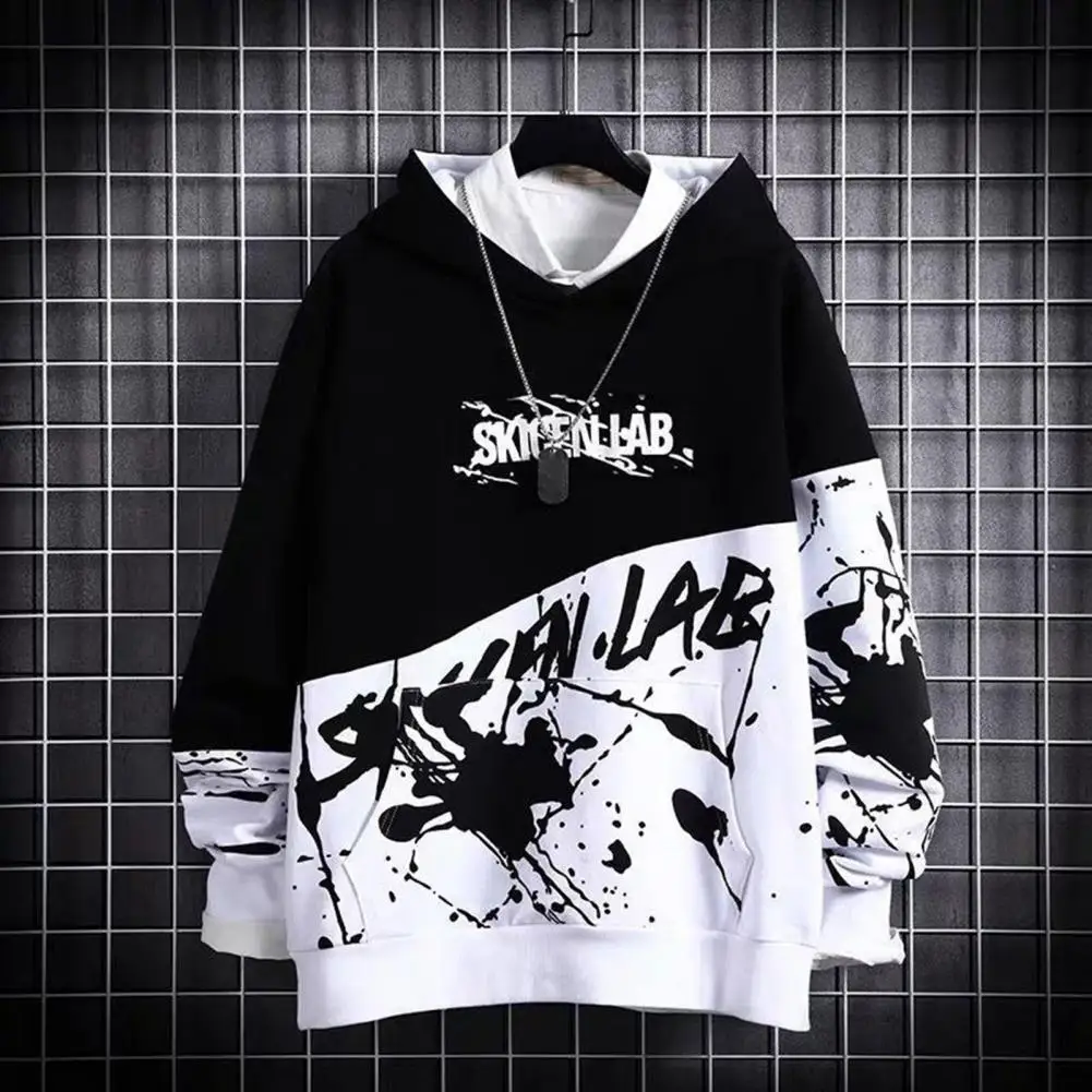 Trendy Autumn Hoodie  3D Cutting Skin-Touch Gym Hoodie  Hip Hop Style Color Matching Letter Print Hoodie