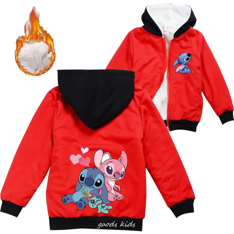 

Lilo And Stitch Youth Children Coats Winter Thick Jackets Boy Warm Plush Thicken Outerwear Girl Fur Jacket Kids Clothes Snowsuit