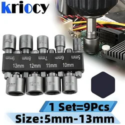 9pcs 5-13mm Hexagon Nut Driver Drill Bit Socket Screwdriver Wrench Set for Electric Screwdriver Handle Tools No Magnetic