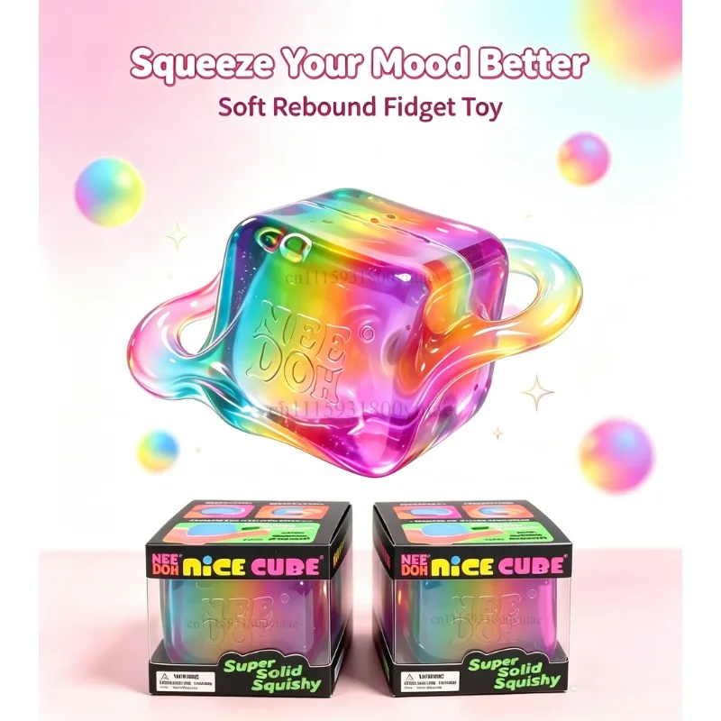 NEEDOH Regenbogen-Würfel, Quetsch-Fidget-Spielzeug, Würfel zur Stresslinderung und als Fingerübungs-Spielzeug, Blindbox, sensorisches Stressabbau-Spielzeug, Fidget-Toy