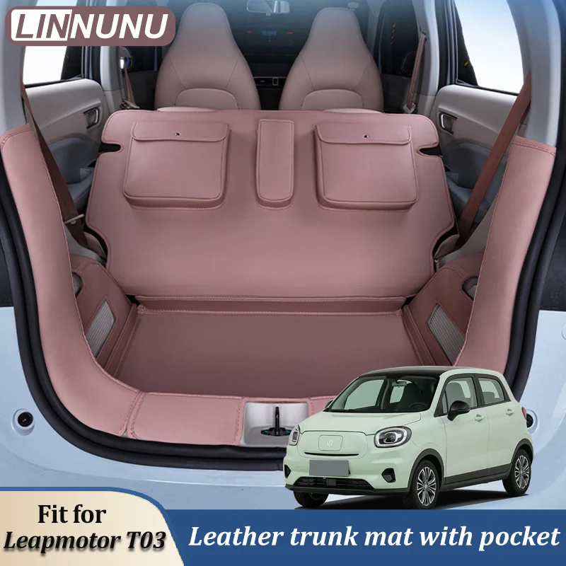 LINNUNU Trunk Mat with pocket For Leapmotor T03 2023 Tailored Boot Liner Tray Car Leather Rear Trunk Pad Cargo Mats Accessories