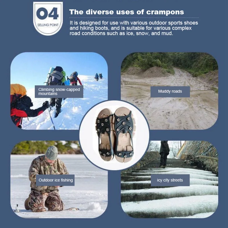 5/8 الأسنان المضادة للانزلاق الجليد القابض الأحذية التمهيد المشي لمسافات طويلة تسلق الجليد حذاء المسامير سلسلة الأشرطة غطاء عدم الانزلاق الأحذية في الهواء الطلق كوف #5