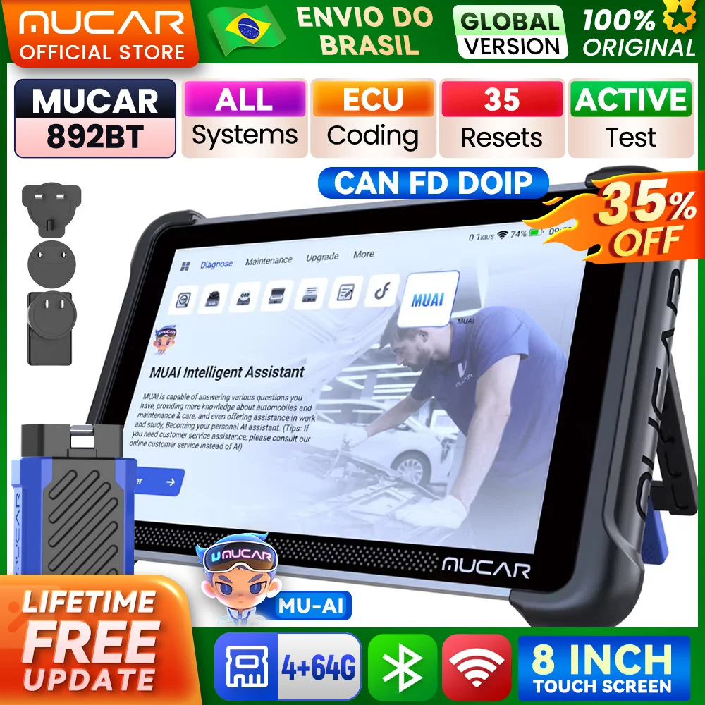 Mucar 892bt grátis ai canfd doip ferramentas de diagnóstico do carro todos os sistemas ferramenta de verificação automática ecu codificação bidirecional obd2 scanner 35 redefinições