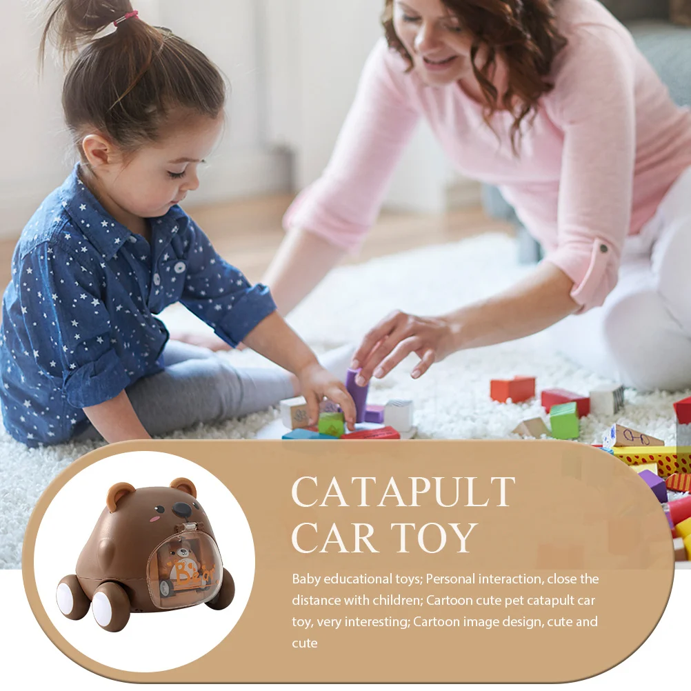 

Pull-Back Inertia Car Adorable Bear Shape Cartoon Miniature Vehicle Educational Plaything Kids Engineering Catapult Vehicle