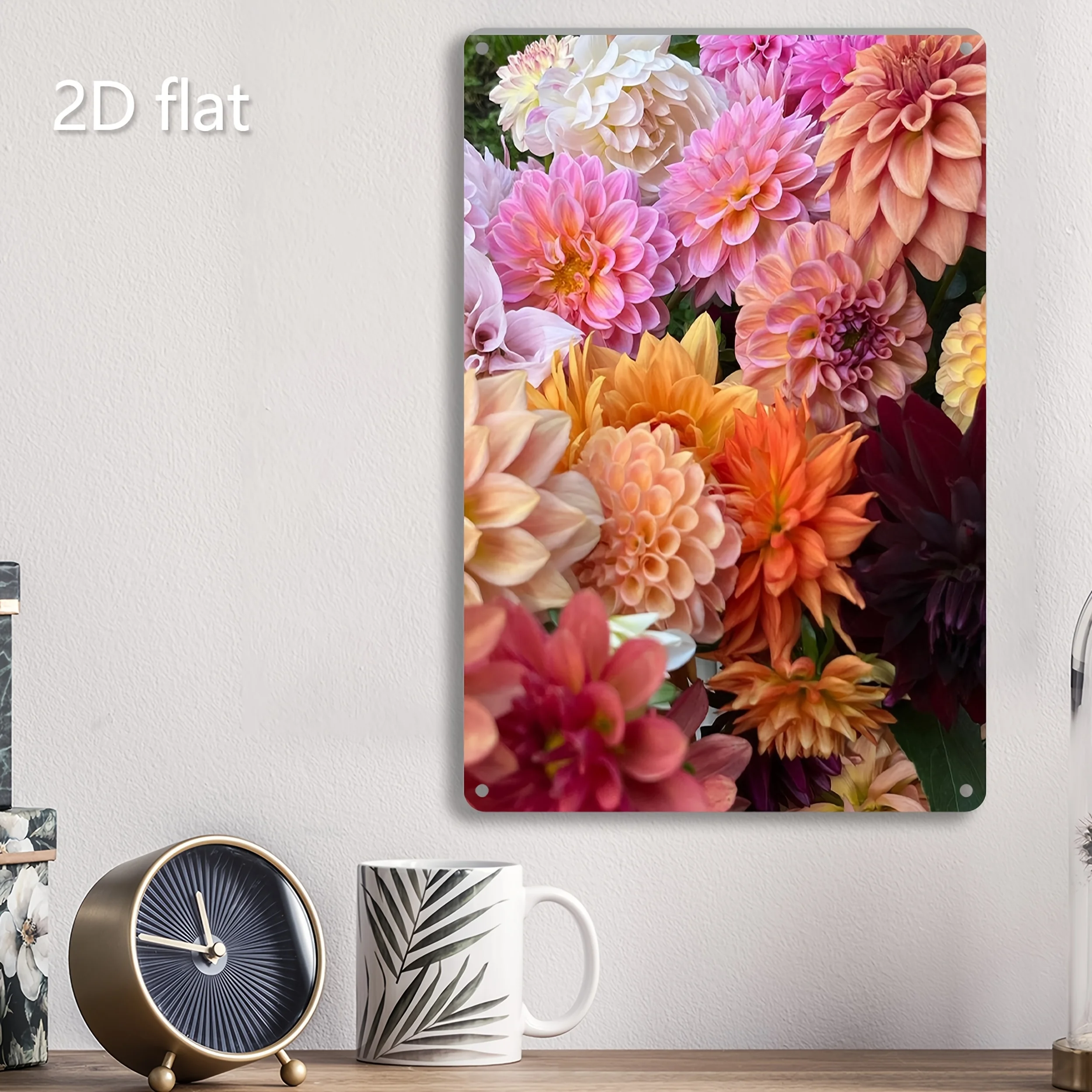 

Vibrant Dahlia Cluster Metal Wall Art - 2D Iron Floral Decor, Weather-Resistant for Indoor/Outdoor Use, 7.87x11.8 Inches