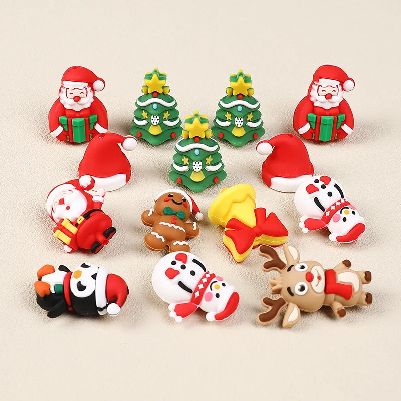 보석 만들기위한 20pcs 크리스마스 3D 실리콘 비즈 DIY 펜 키 체인 목걸이 액세서리 실리콘 초점 비즈 도매
