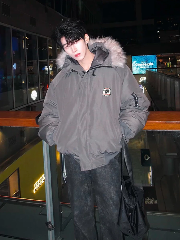 

Мужская зимняя парка с капюшоном и воротником из искусственного меха, теплая, молодежная, модная, свободного кроя, с длинными рукавами, на молнии, для работы