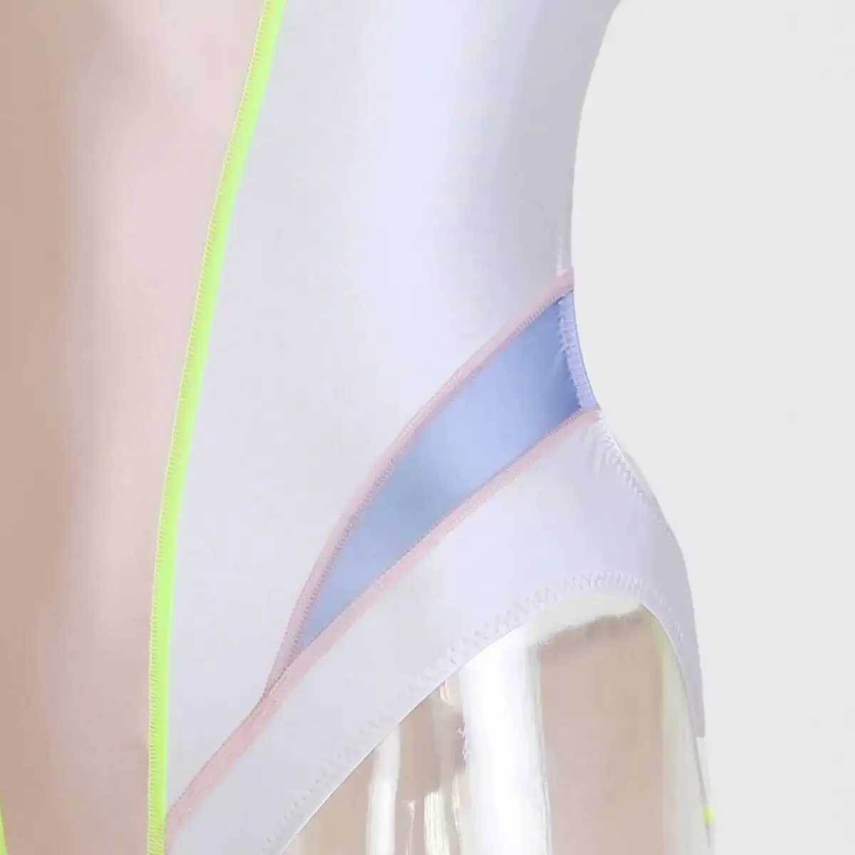 Costume da bagno estivo da donna sexy con pagliaccetto, costume da bagno patchwork, per costume da bagno intero lucido con taglio alto