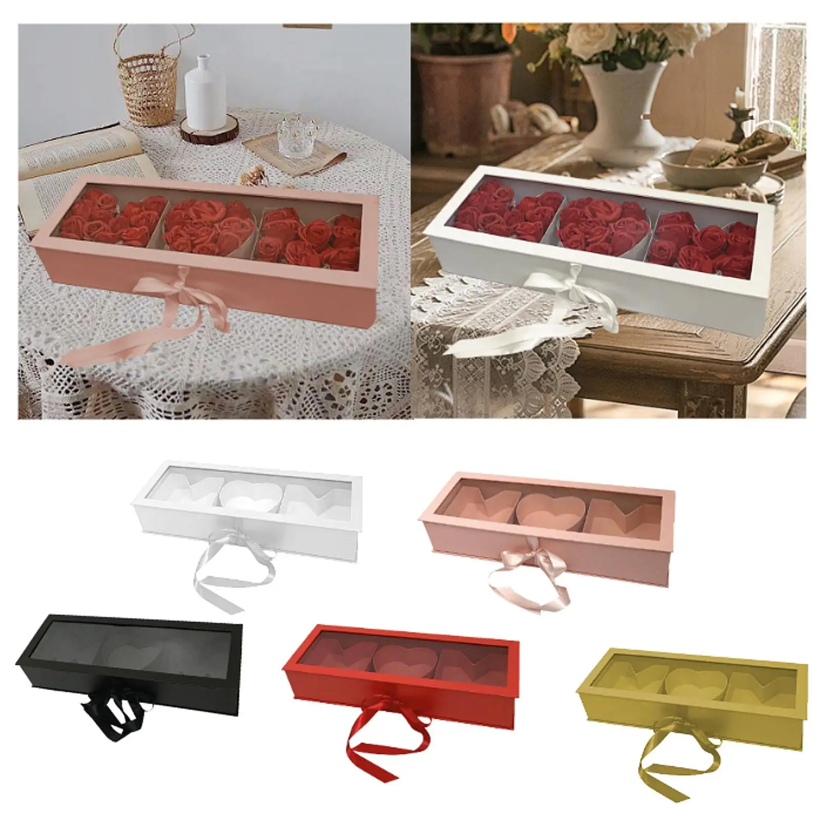 Caixa de presente de flor em forma de letra da mãe 22x7.8x4 polegadas acessório vazio material de papelão versátil com tampa decoração de dia das mães