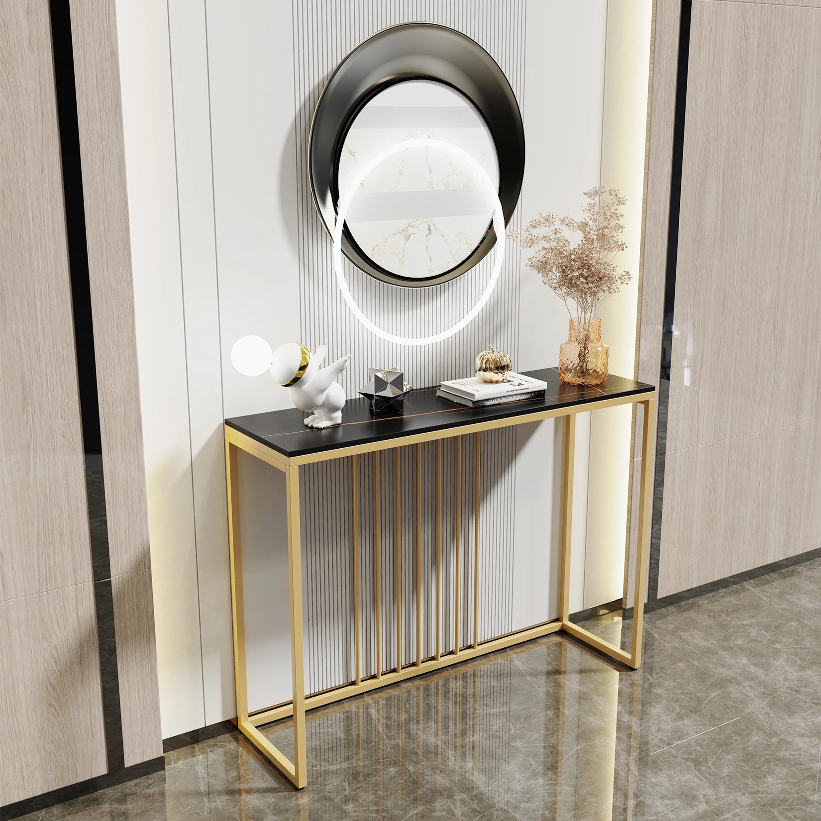 Modern Accent Console Marmeren Tafel Goud Metalen Frame Opslag Display Plank Smalle Tafel Voor Hal Hal Woonkamer Entree