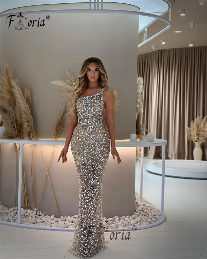 

Full Crystal Beadings Gorgeous Mermaid Prom Dress Bling Bling Rhinestones Arabic Formal Occasion Gowns Couture Pageant Dresses