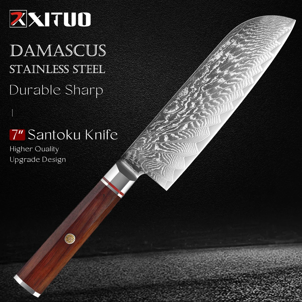 

Нож шеф-повара XITUO Santoku, ультраострый профессиональный нож сантоку из дамасской стали VG10, 7 дюймов, восьмиугольная ручка
