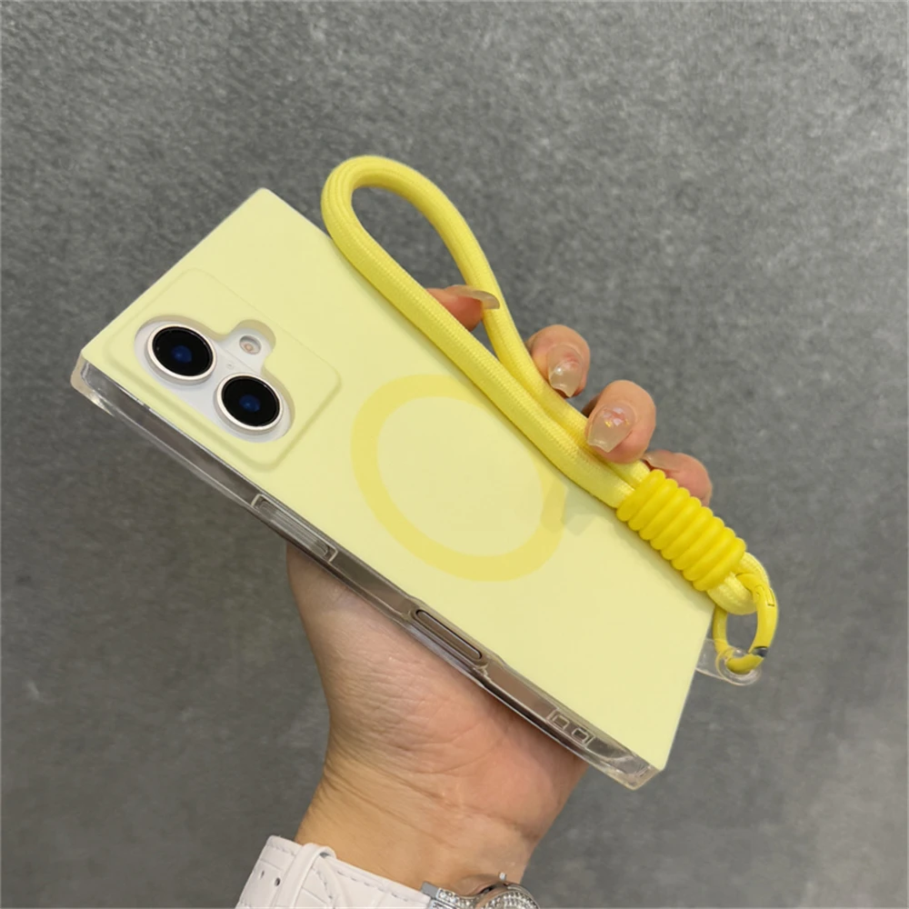 Candy Color Magnetic For Magsafe Wireless Charging Wrist Strap Phone Case For iPhone 17 13 14 15 16 Pro Max Shockproof Cover