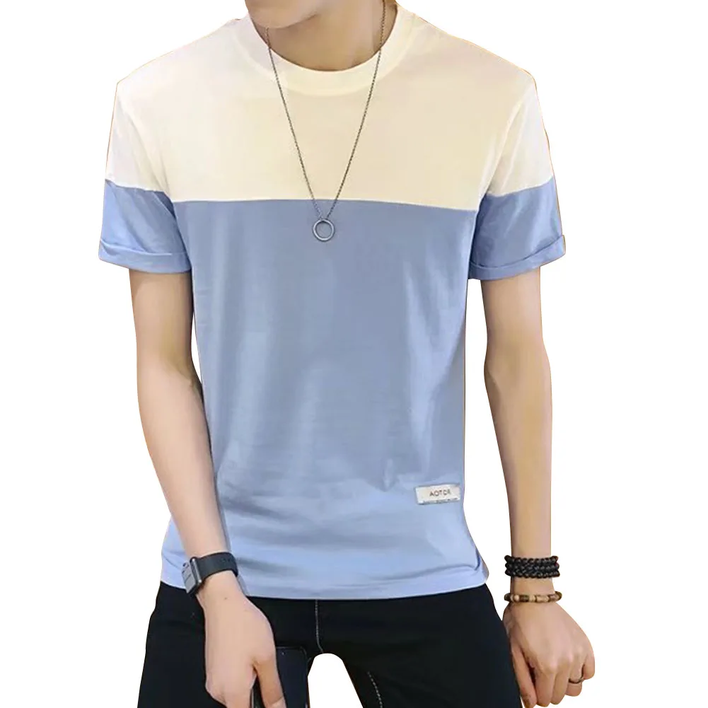 Heren T-Shirt Zomer Tops Korte Mouw Gecombineerde Kleur Ronde Hals Slanke Casual Basis Shirt Uitverkoop Groothandel Drop Shipping