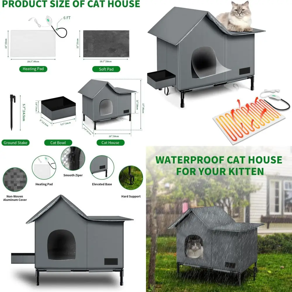 

Gray Medium Weatherproof Outdoor Cat House with Removable Heating Pad