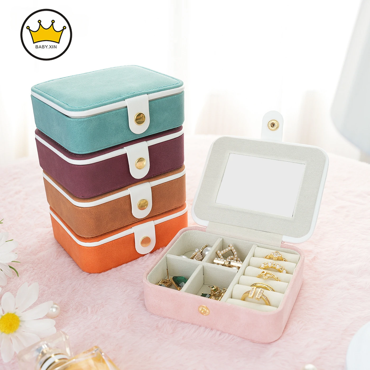 Mini Delicate Suede Jewelry Box Portable Jewelry Storage Case Multifunctional Stud Earrings Ring Prop