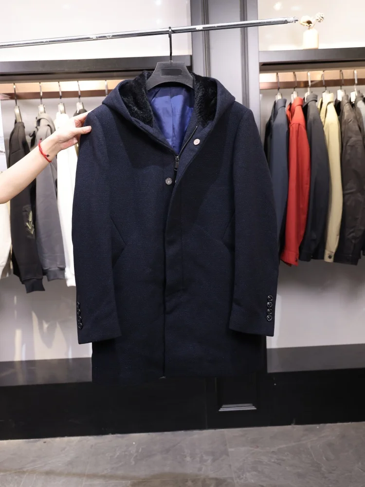

Homesi Autumn Winter New Faionable Men's Hooded Casual Woolen Coat Versatile Youthful Busin Casual Mid-Length Zipper