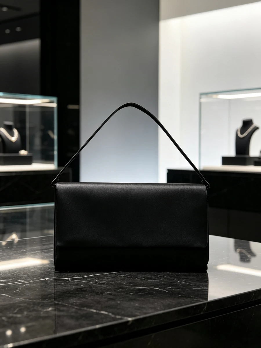 Matte Solid Black Minimalist Satin Thin Shoulder Strap Long Flap Clutch Luxury Low-key Versatile Evening Bag Middle Aged Women