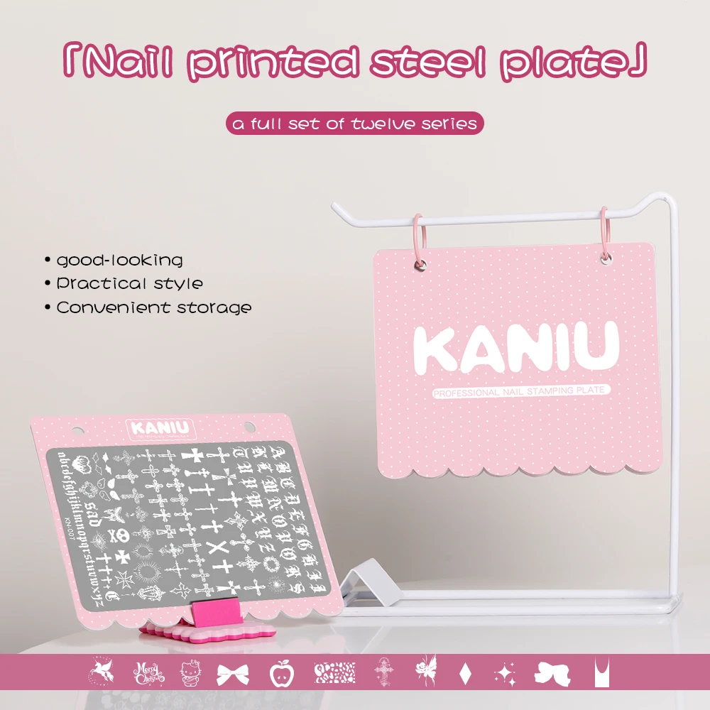 Kaniu Nail Print Board Girl Heart Flower Edge Wave Point Rose Butterfly Nail Sticker for DIY Print Manicure Salon Design Gift