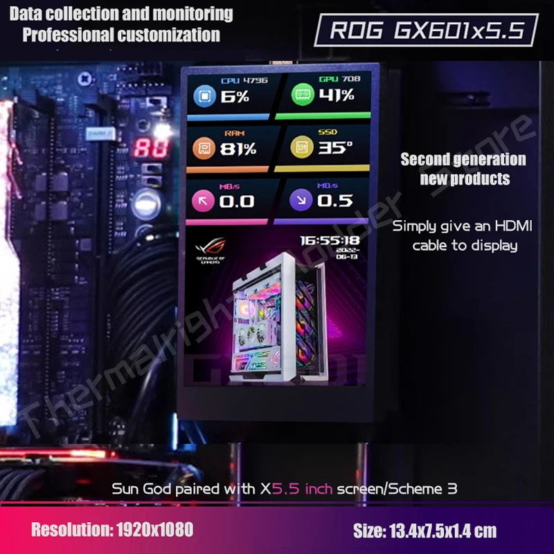 ROG-Pantalla de Monitor GX601 para Gamer, Panel plano con temas personalizados, AIDA64, 5-19 pulgadas, ampliación secundaria, Dsiplay