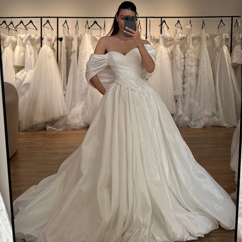 Eightree White A-Line Wedding Dresses 2026 Strapless Backless Satin Shawl Bridal Dress Women Wedding Ball Prom Gowns Customized