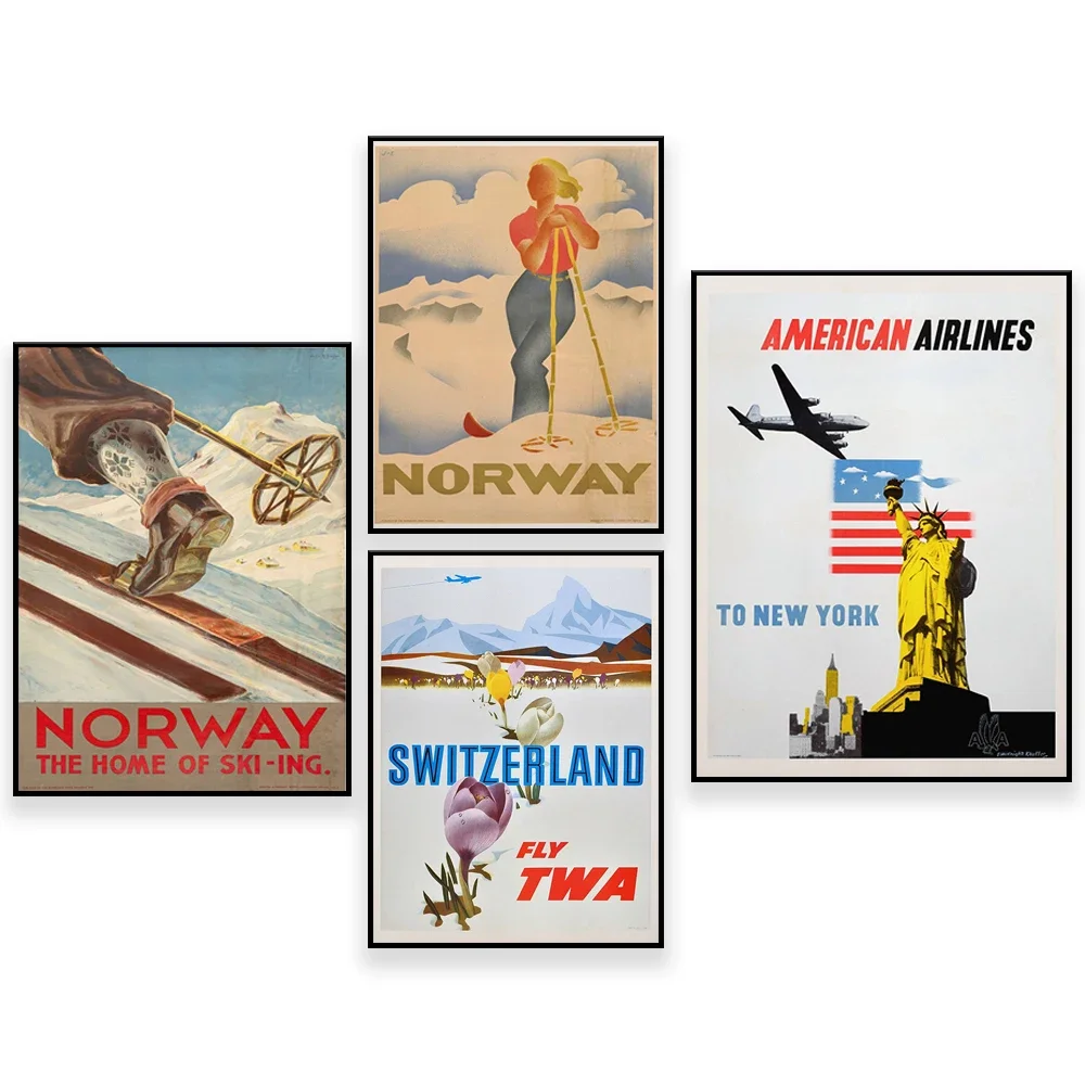 Motoring in Germany ,Norway ,Switzerland - Vintage Travel Poster, Retro Travel Print, Traveller Gifts Idea,  Gift for Him & Her