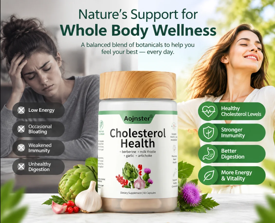 Cholesterol Health Support Capsules with Berberine, Milk Thistle, Garlic & Artichoke, Herbal Complex Supplement, 60 Capsules