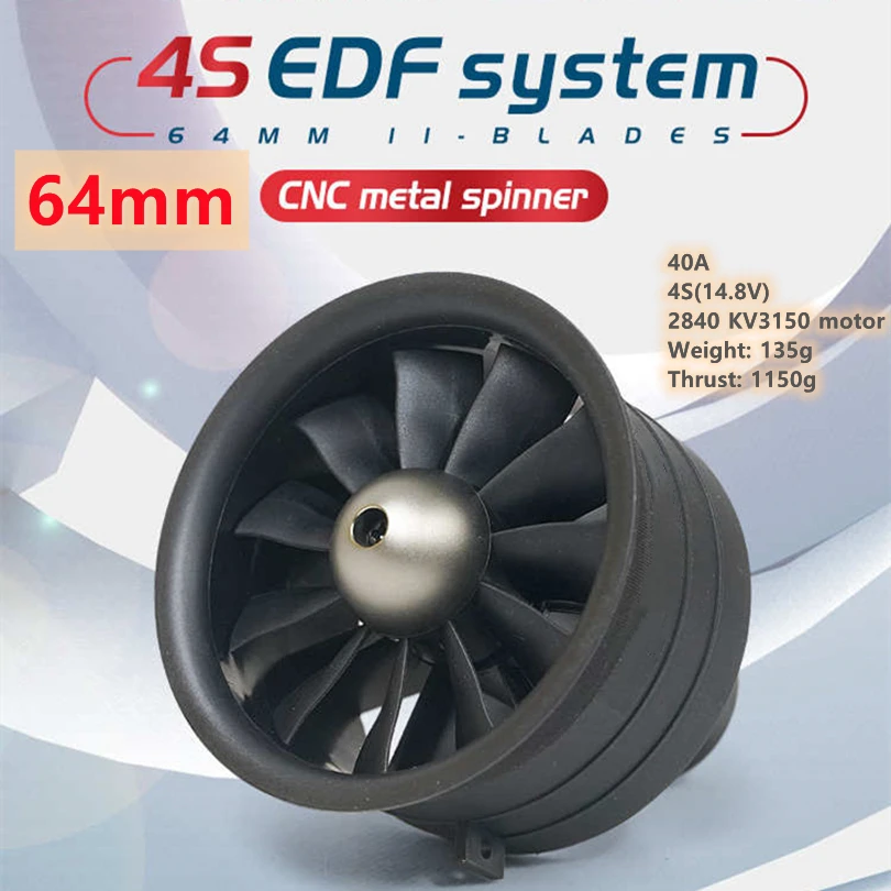 

FMSRC Ducted Fan EDF Jet 64mm 4S V2 Pro 11 Blades с двигателем 2840 KV3150 (опционально), система питания двигателя, модель самолета RC