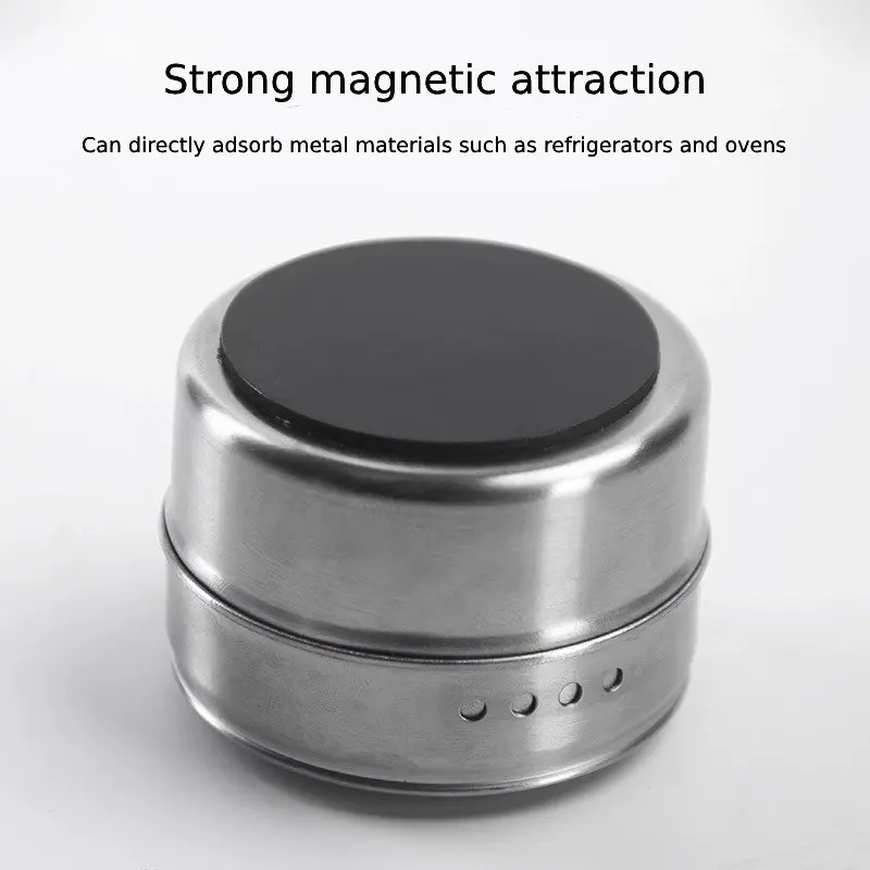 304 Stainless Steel Magnetic Spice Jars Set Airtight Leakproof Kitchen Storage Containers Refrigerator Organizer with Strong Lid