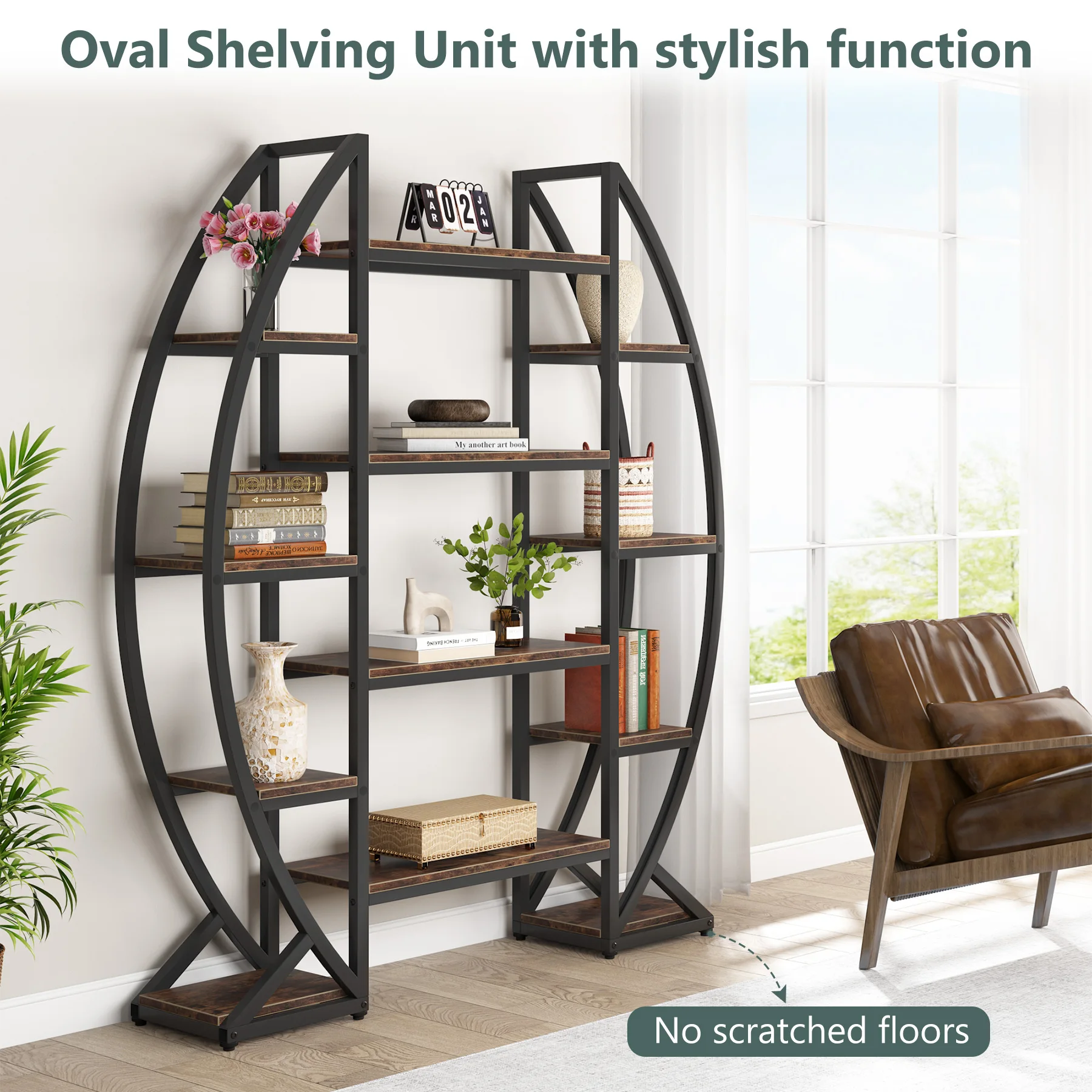 Etagere Estantes para Sala de Estar, Prateleiras industriais, Oval Triplo Largo, 5 Tiers