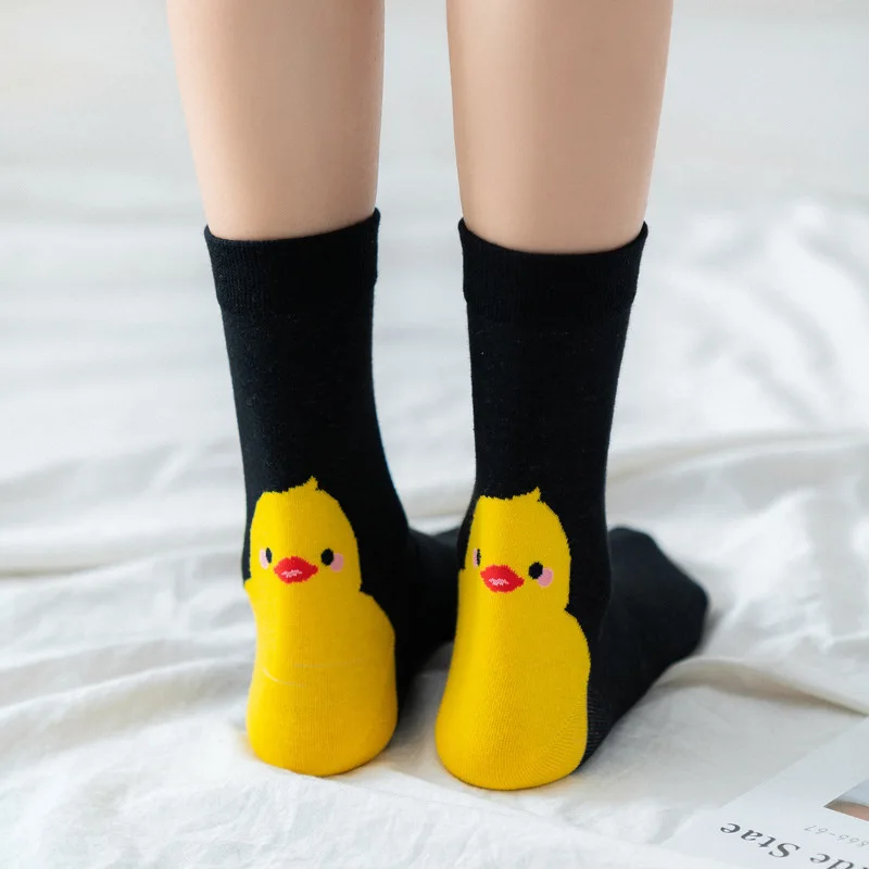 Women Socks Little Yellow Duck New Japenese Korean Style Pattern Kawaii Cute Harajuku Happy Colourful Short Cotton Socks Spring