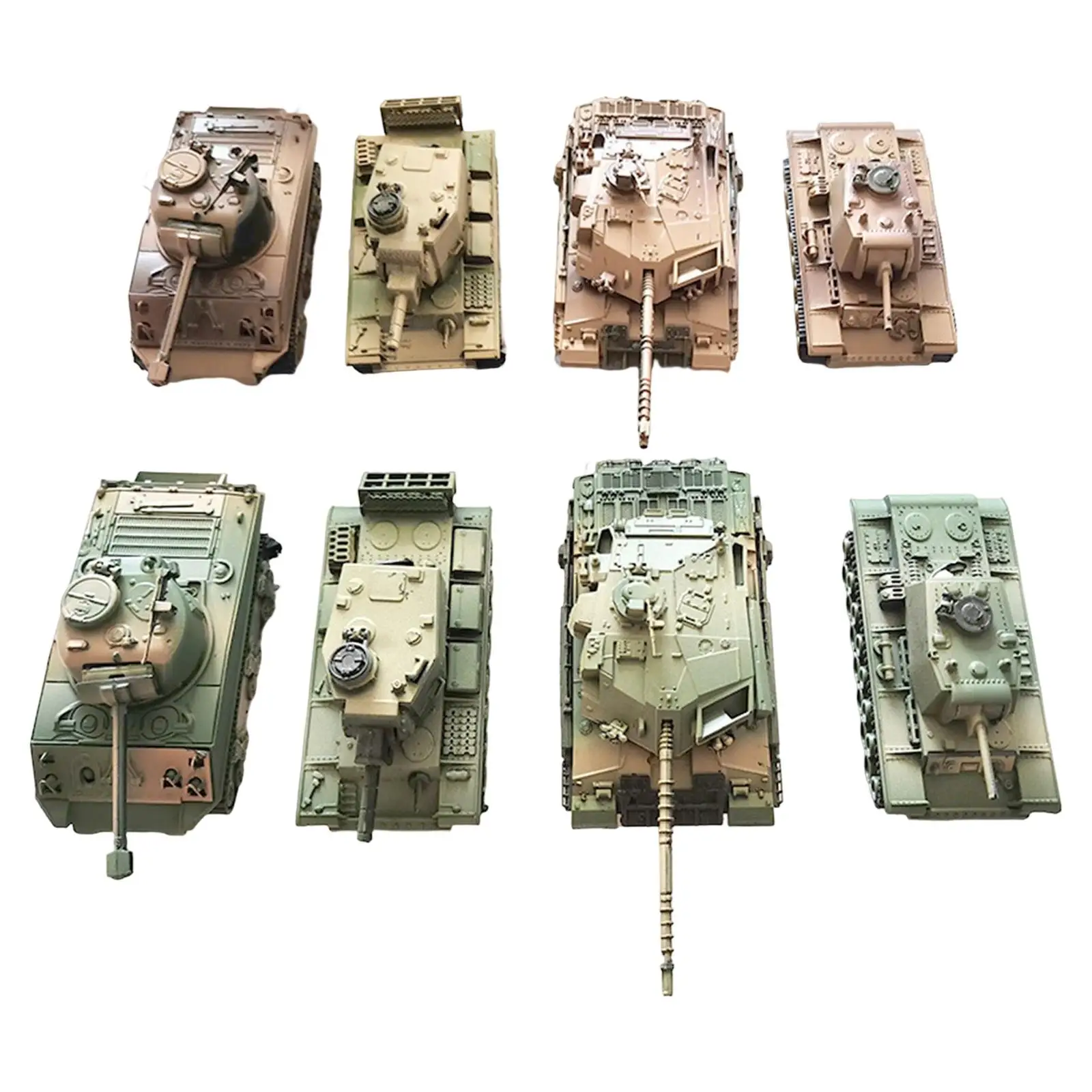 8x 1/72 Tank Model Tank Playset Simulation Collectible DIY Assemble Tank Toy Showcase 1/72 Tank Toy Model for Kids Adults Girls